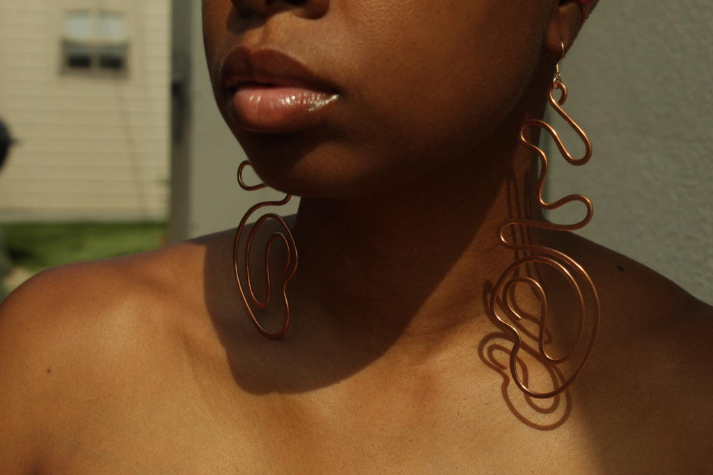 Handmade Copper Statement Earrings, Sculptural Artisan Jewelry, One-of-a-Kind Earrings | Lavender