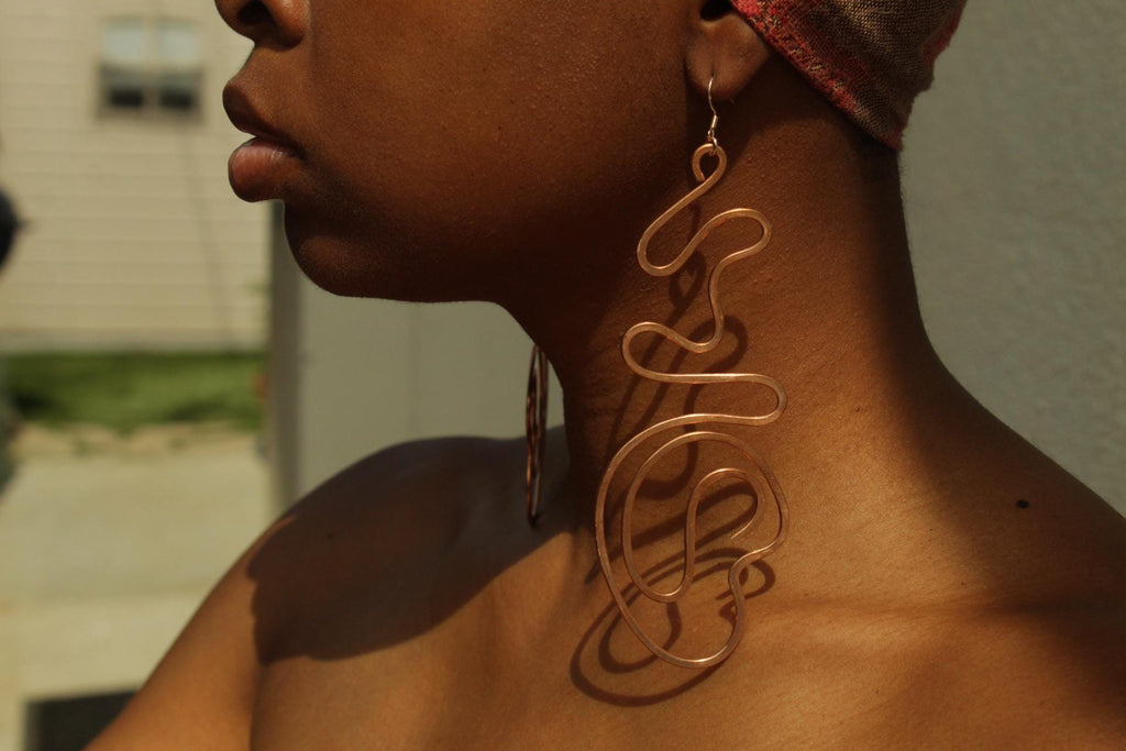 Handmade Copper Statement Earrings, Sculptural Artisan Jewelry, One-of-a-Kind Earrings | Lavender