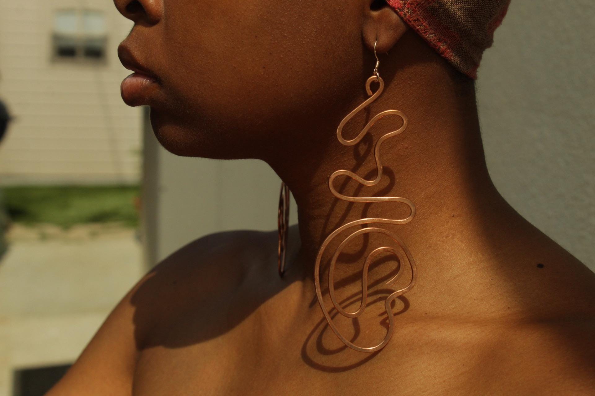 Handmade Copper Statement Earrings, Sculptural Artisan Jewelry, One-of-a-Kind Earrings | Lavender
