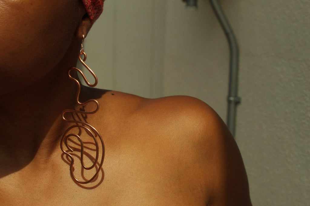 Handmade Copper Statement Earrings, Sculptural Artisan Jewelry, One-of-a-Kind Earrings | Lavender