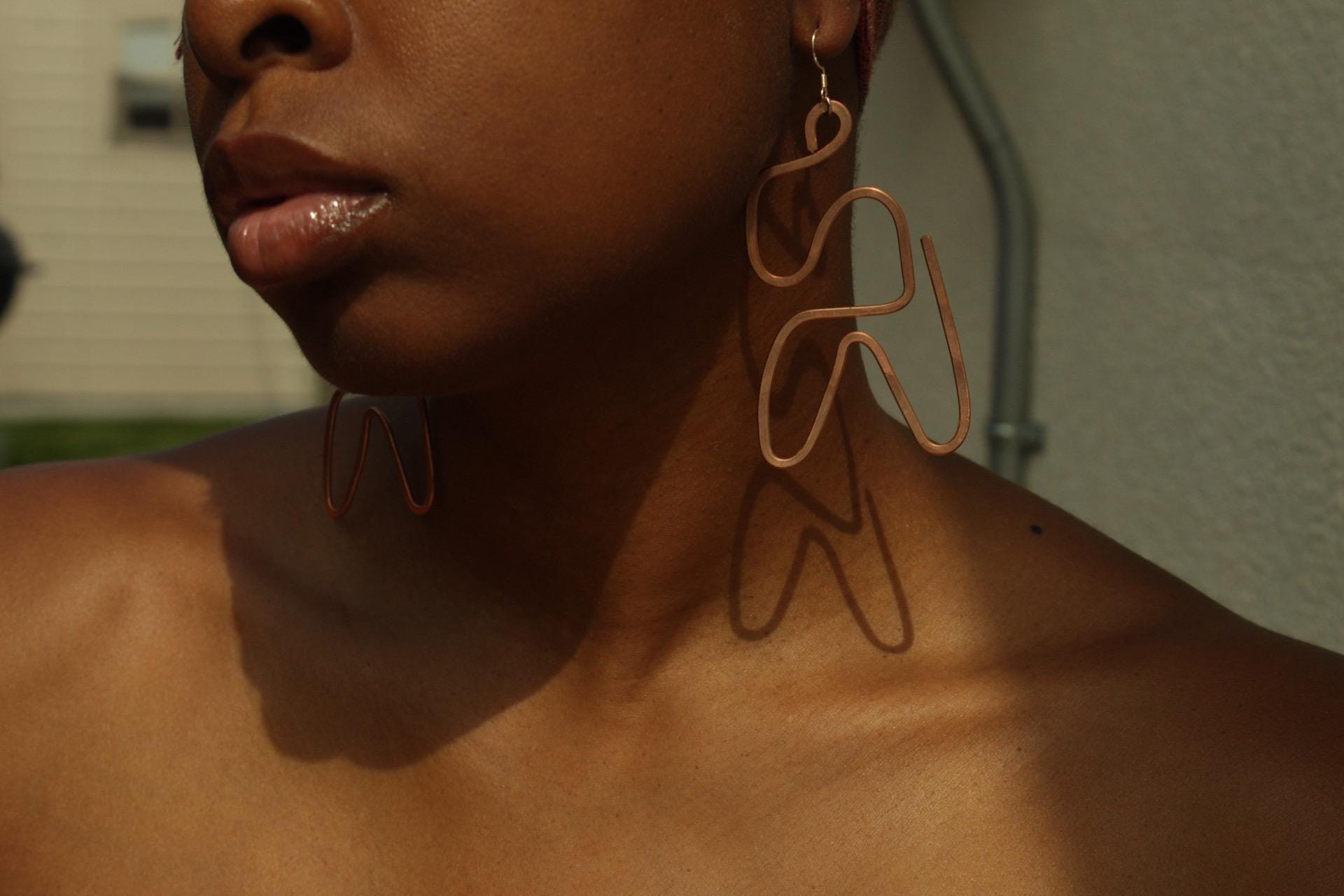Handmade Copper Statement Earrings, Sculptural Artisan Jewelry, One-of-a-Kind Earrings | Lilac