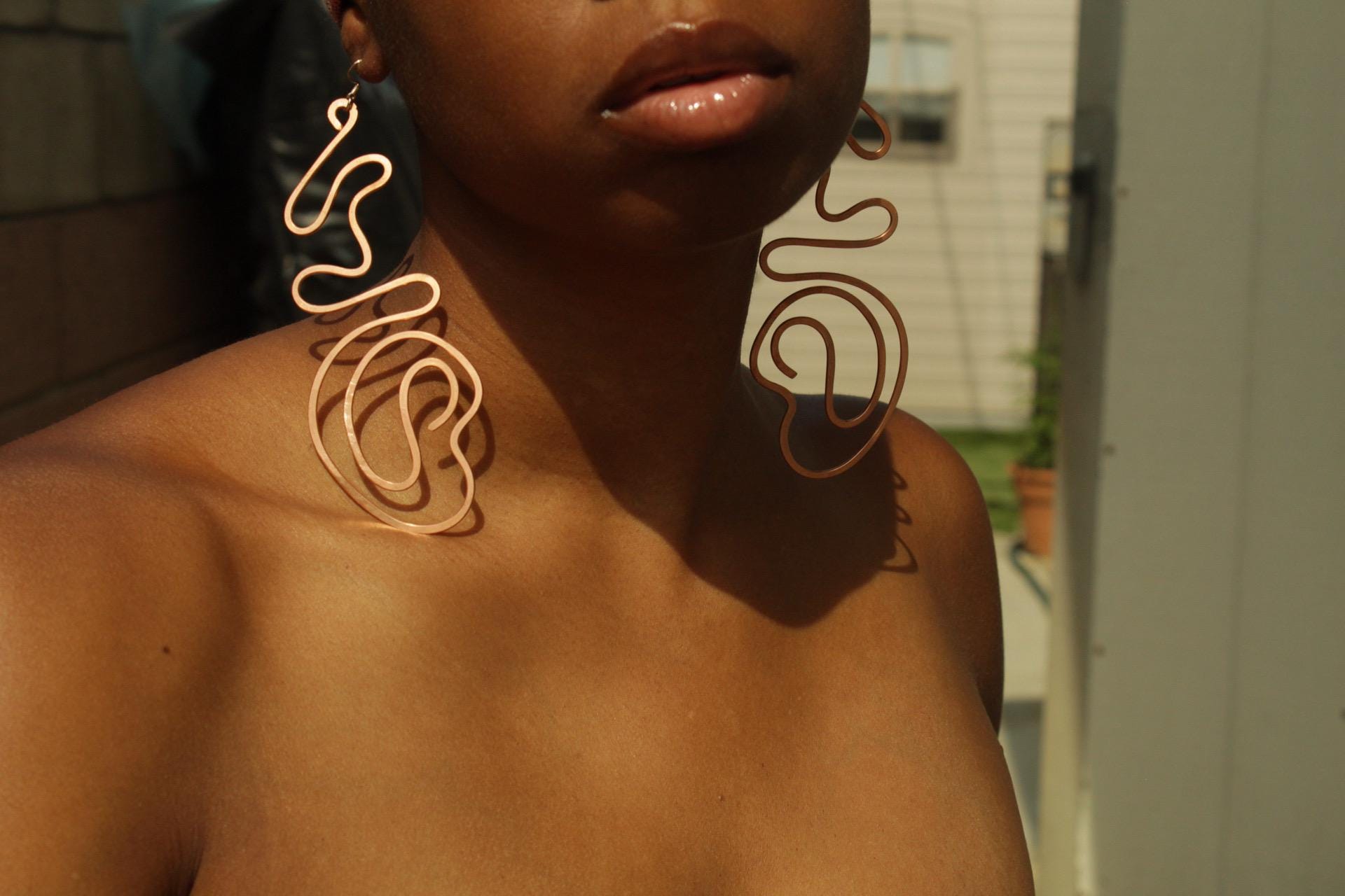 Handmade Copper Statement Earrings, Sculptural Artisan Jewelry, One-of-a-Kind Earrings | Lavender