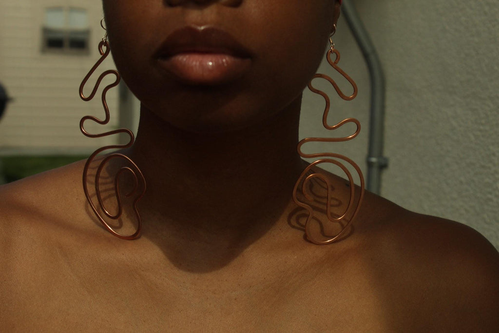 Handmade Copper Statement Earrings, Sculptural Artisan Jewelry, One-of-a-Kind Earrings | Lavender