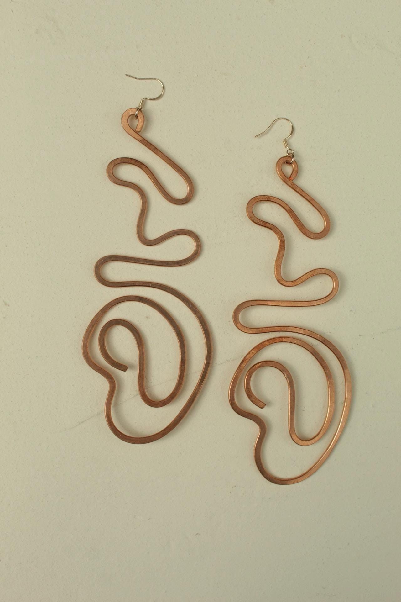 Handmade Copper Statement Earrings, Sculptural Artisan Jewelry, One-of-a-Kind Earrings | Lavender