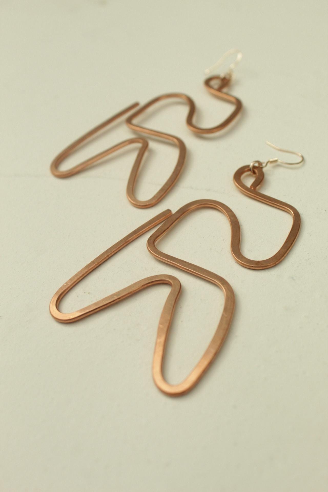 Handmade Copper Statement Earrings, Sculptural Artisan Jewelry, One-of-a-Kind Earrings | Lilac