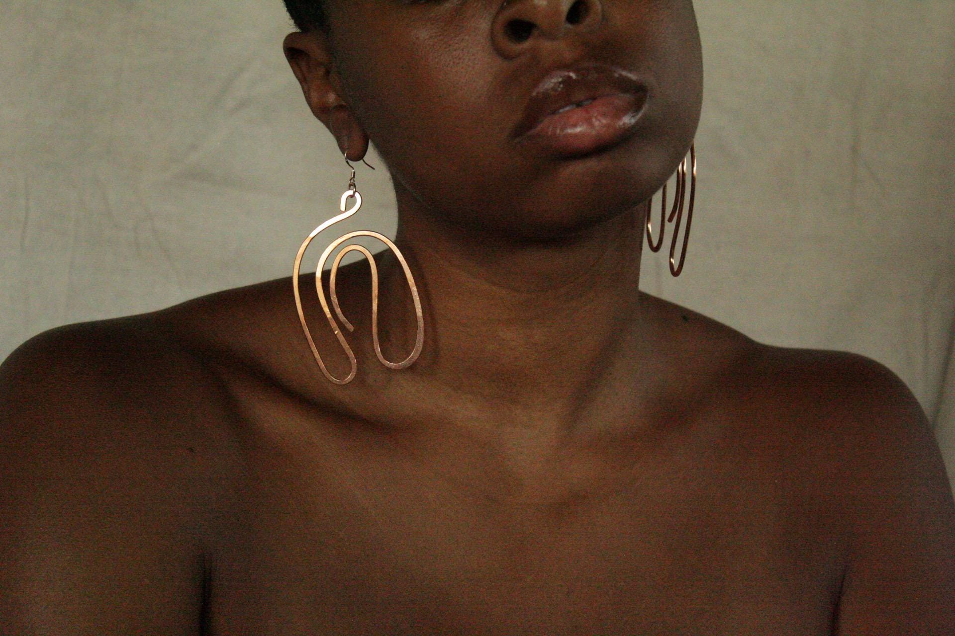 Handmade Copper Statement Earrings, Sculptural Artisan Jewelry, One-of-a-Kind Earrings | Return