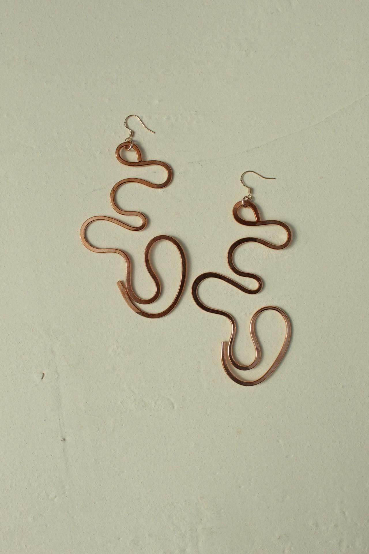 Handmade Copper Statement Earrings, Sculptural Artisan Jewelry, One-of-a-Kind Earrings | Meander