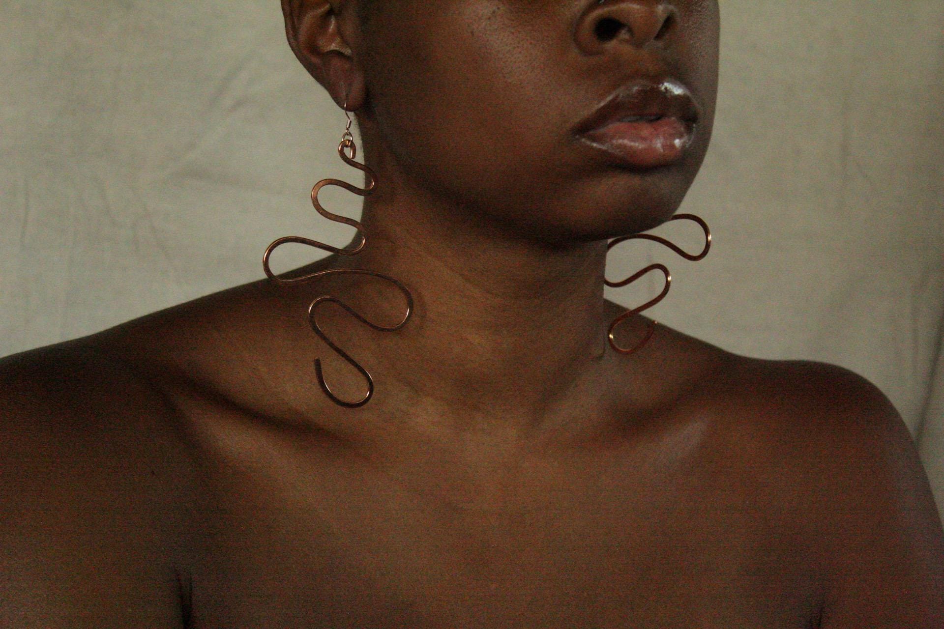 Handmade Copper Statement Earrings, Sculptural Artisan Jewelry, One-of-a-Kind Earrings | Soft Bend
