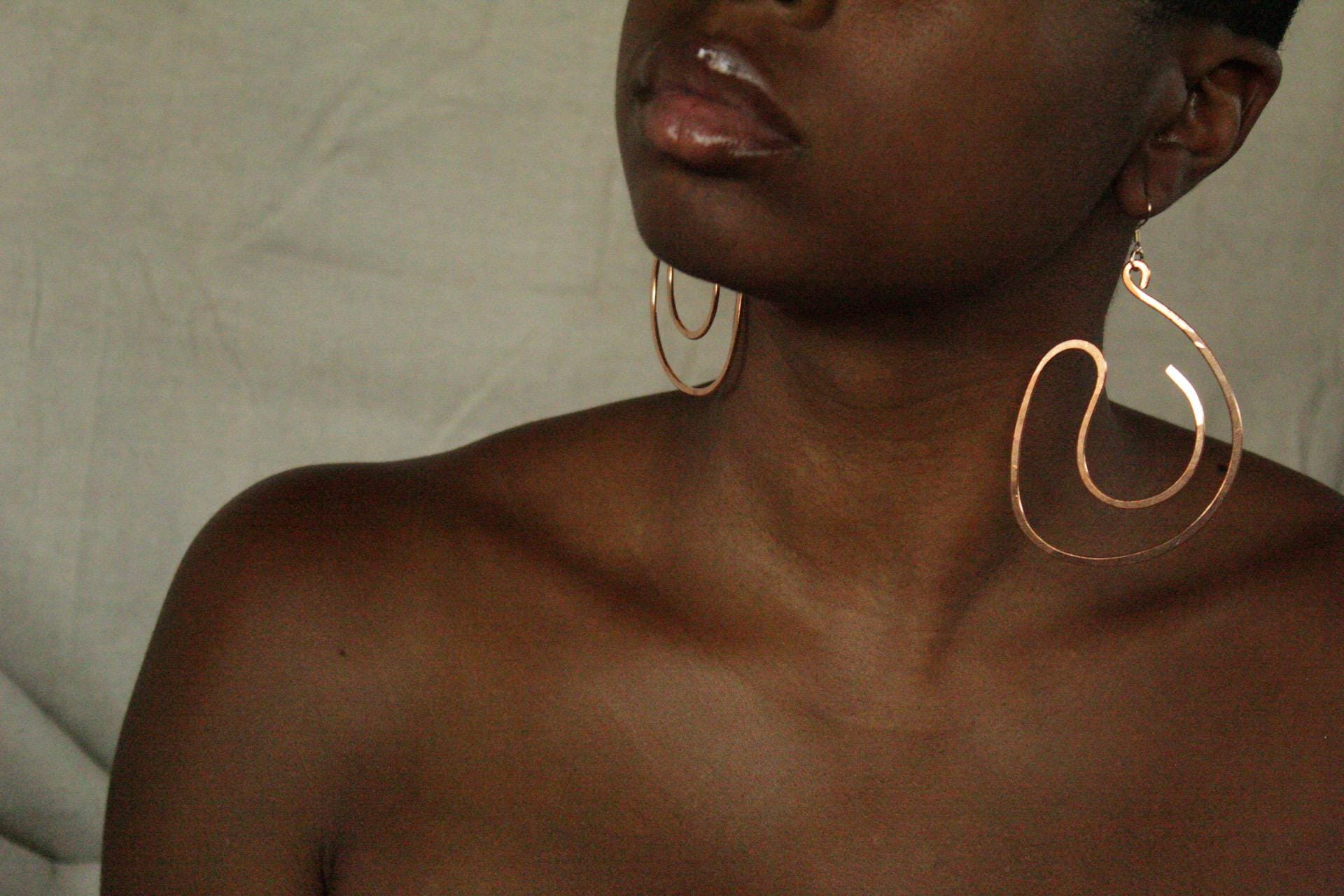 Handmade Copper Statement Earrings, Sculptural Artisan Jewelry, One-of-a-Kind Earrings | Hollow