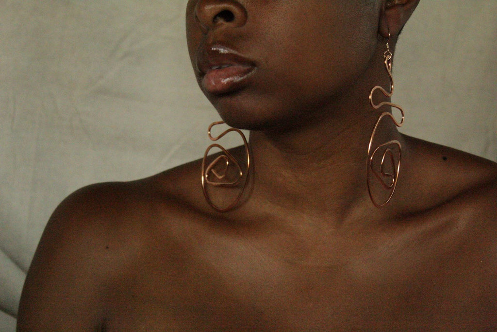 Handmade Copper Statement Earrings, Sculptural Artisan Jewelry, One-of-a-Kind Earrings | Snail Trail
