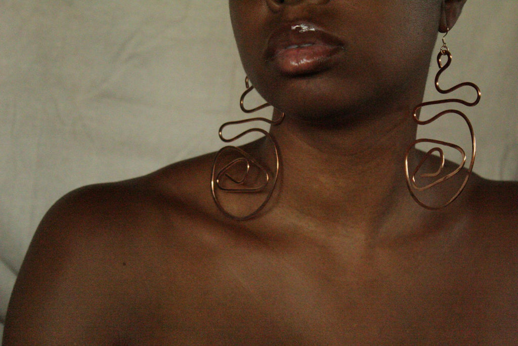 Handmade Copper Statement Earrings, Sculptural Artisan Jewelry, One-of-a-Kind Earrings | Snail Trail