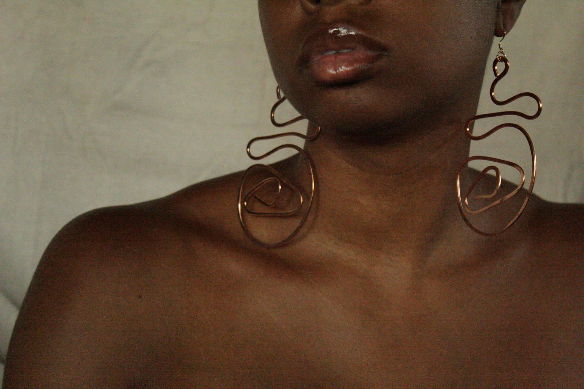 Handmade Copper Statement Earrings, Sculptural Artisan Jewelry, One-of-a-Kind Earrings | Snail Trail