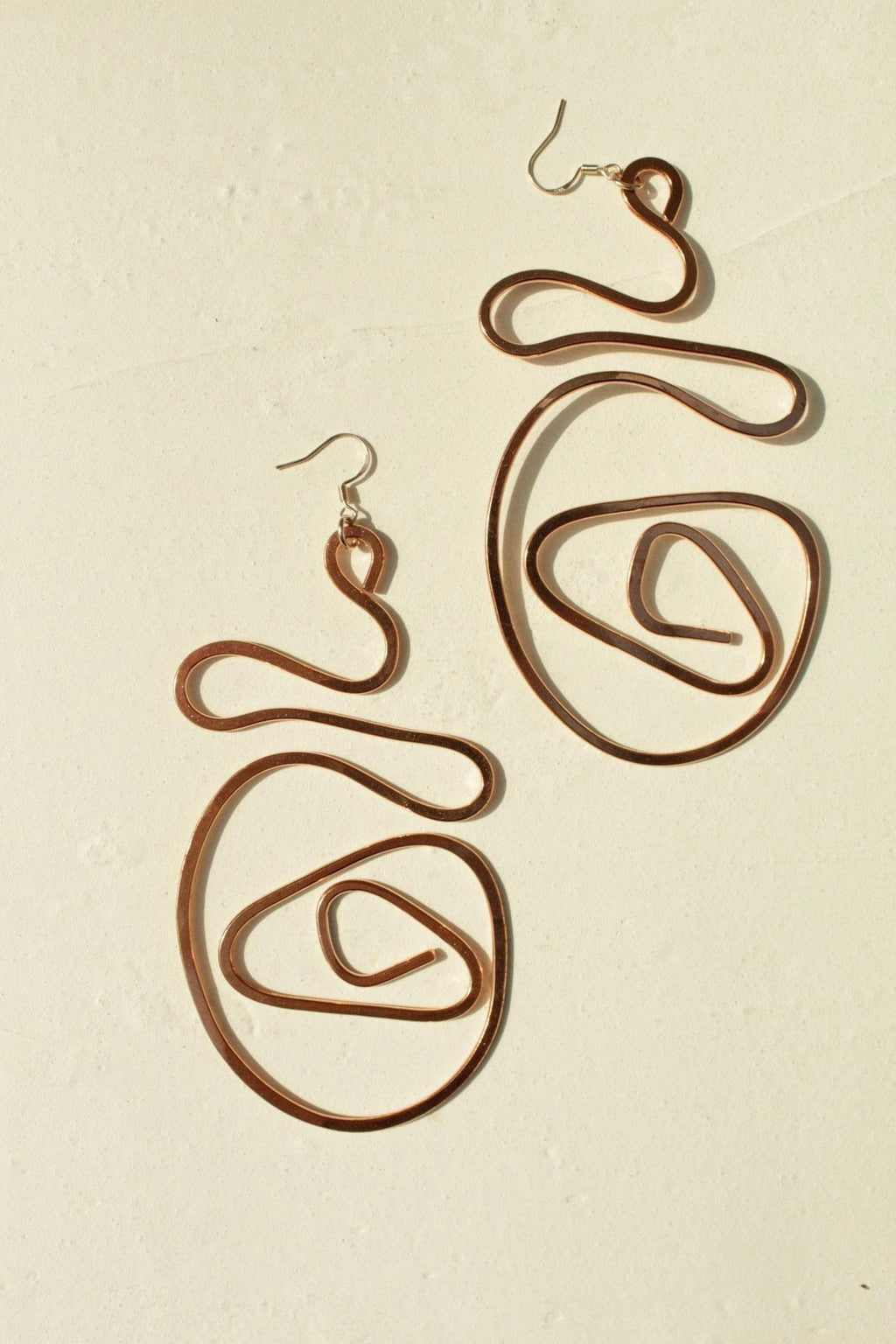 Handmade Copper Statement Earrings, Sculptural Artisan Jewelry, One-of-a-Kind Earrings | Snail Trail
