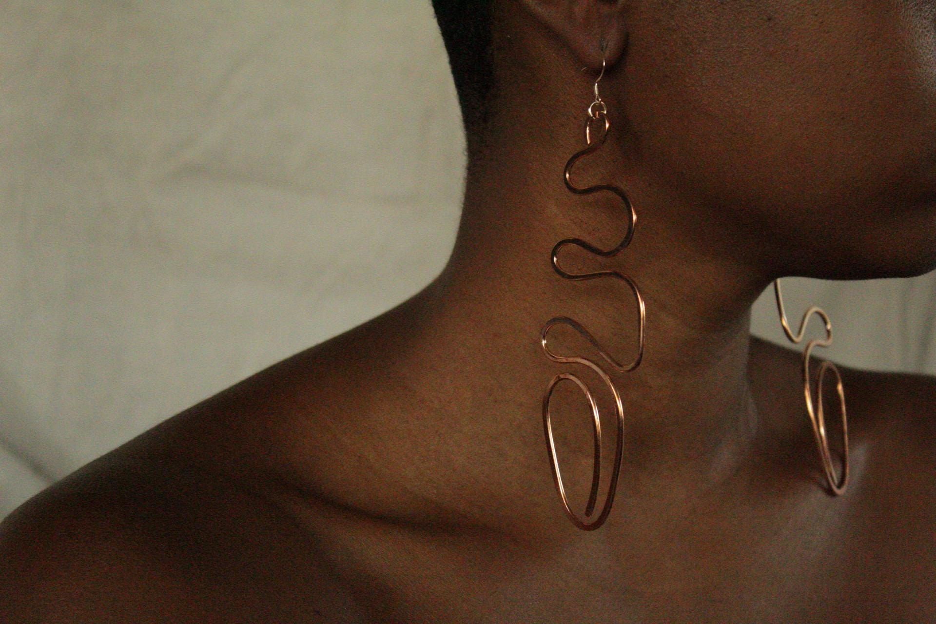 Handmade Copper Statement Earrings, Sculptural Artisan Jewelry, One-of-a-Kind Earrings | Tangle