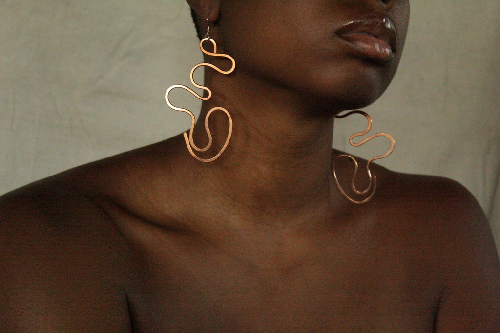 Handmade Copper Statement Earrings, Sculptural Artisan Jewelry, One-of-a-Kind Earrings | Meander