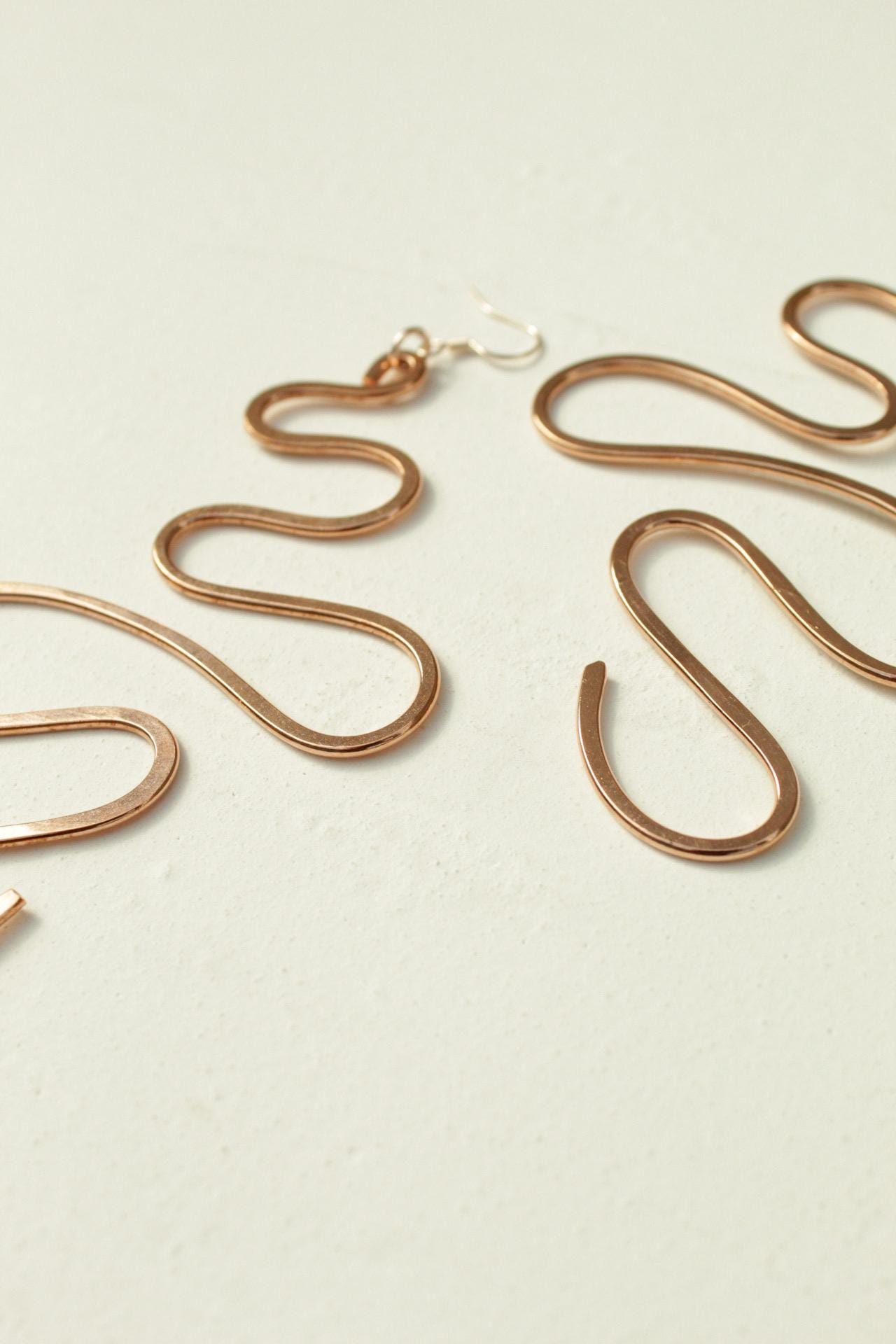 Handmade Copper Statement Earrings, Sculptural Artisan Jewelry, One-of-a-Kind Earrings | Soft Bend