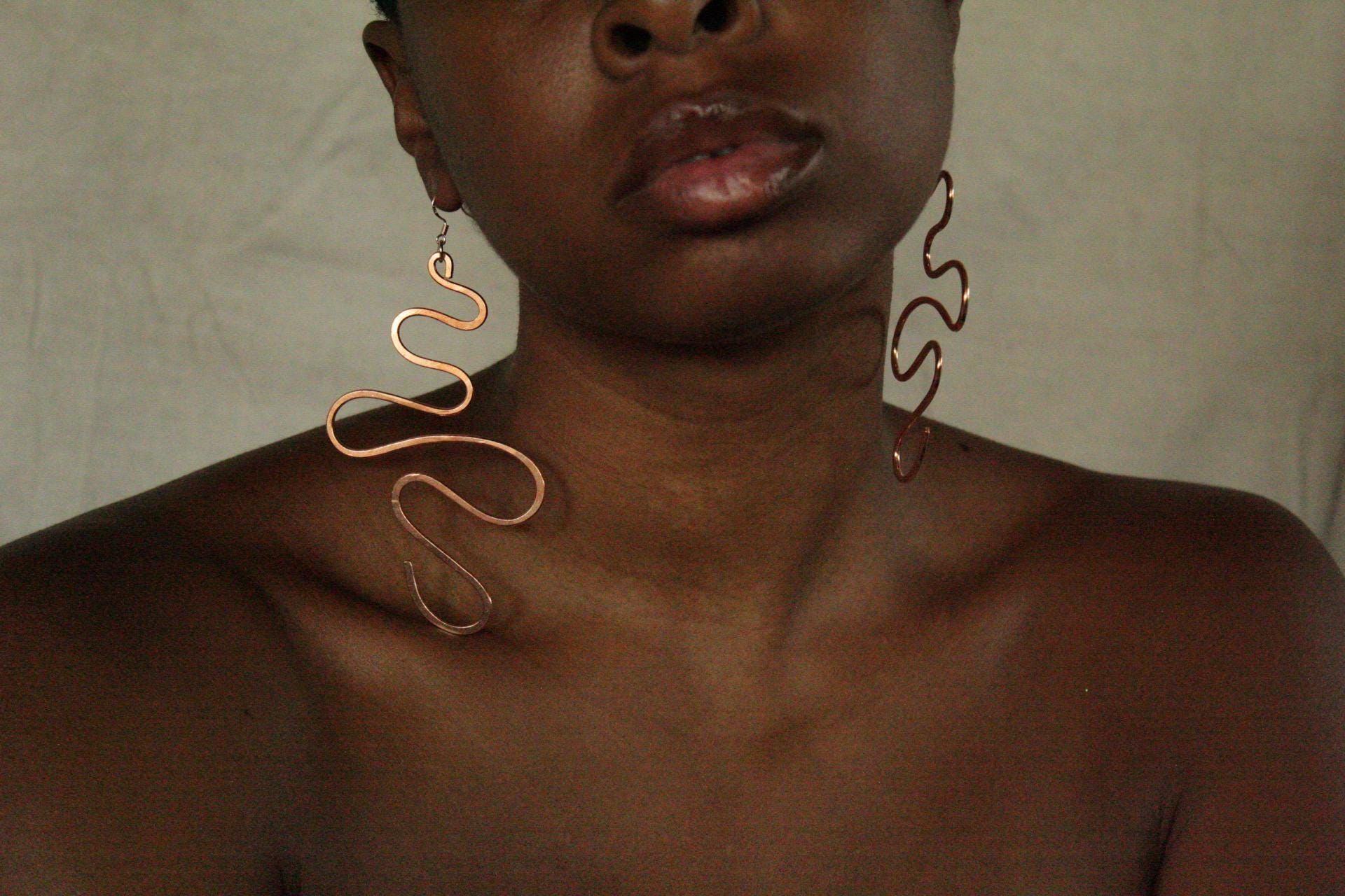 Handmade Copper Statement Earrings, Sculptural Artisan Jewelry, One-of-a-Kind Earrings | Soft Bend