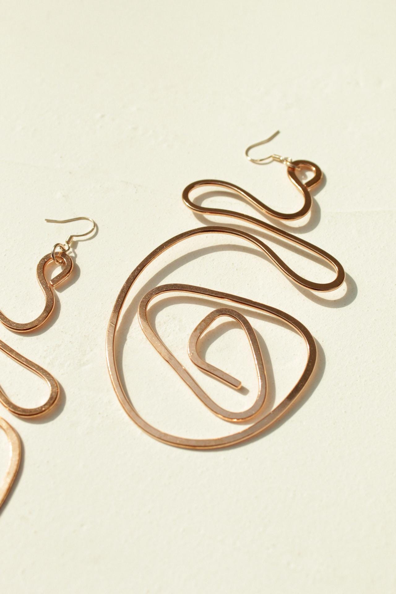 Handmade Copper Statement Earrings, Sculptural Artisan Jewelry, One-of-a-Kind Earrings | Snail Trail