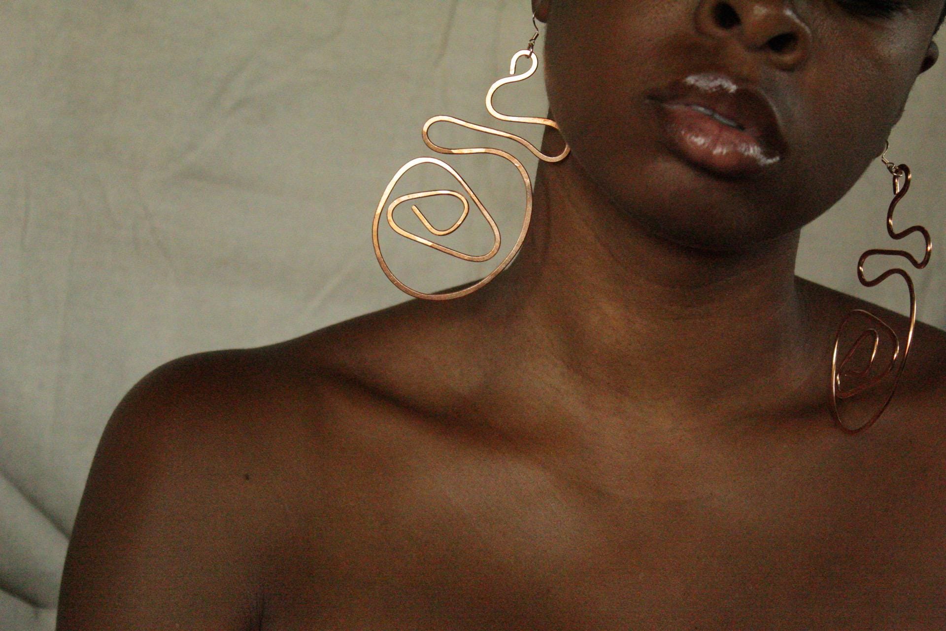 Handmade Copper Statement Earrings, Sculptural Artisan Jewelry, One-of-a-Kind Earrings | Snail Trail