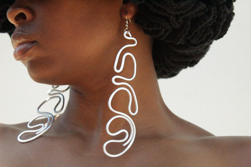 Handmade Aluminum Statement Earrings, Lightweight Modern Sculptural Jewelry, One-of-a-Kind Earrings | Vega