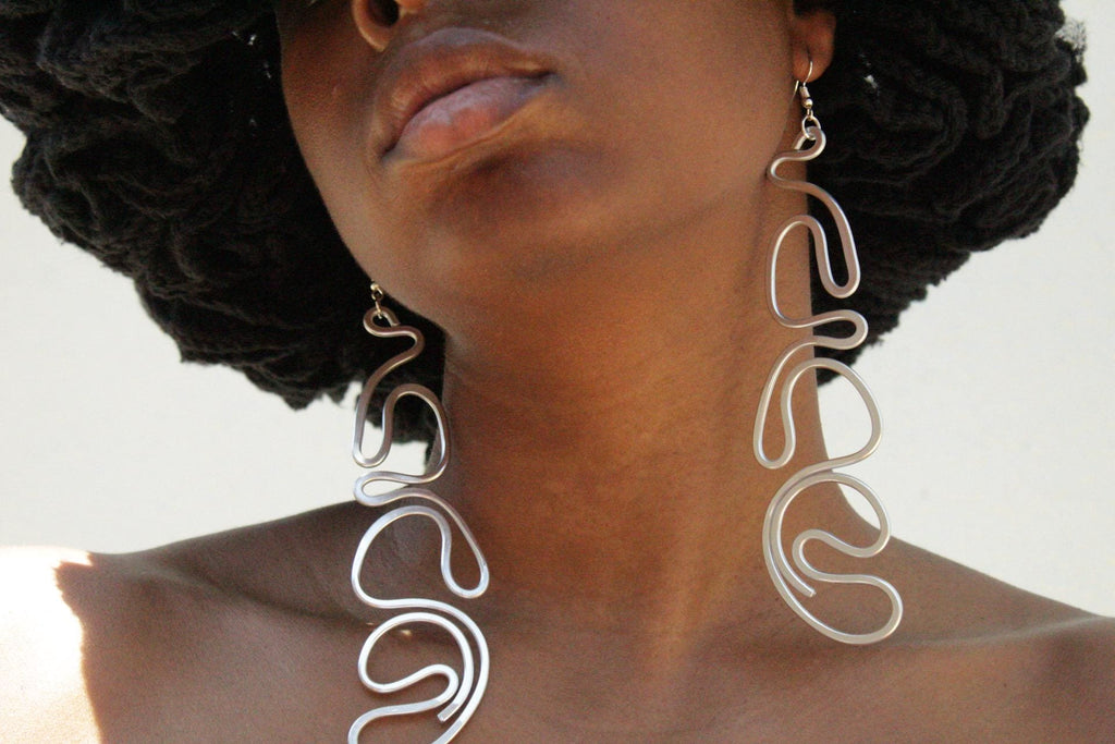 Handmade Aluminum Statement Earrings, Lightweight Modern Sculptural Jewelry, One-of-a-Kind Earrings | Vega