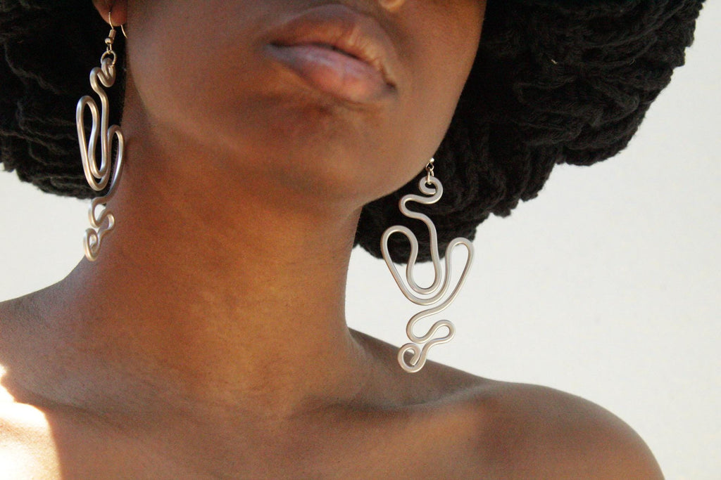 Handmade Aluminum Statement Earrings, Lightweight Modern Sculptural Jewelry, One-of-a-Kind Earrings | Gravity