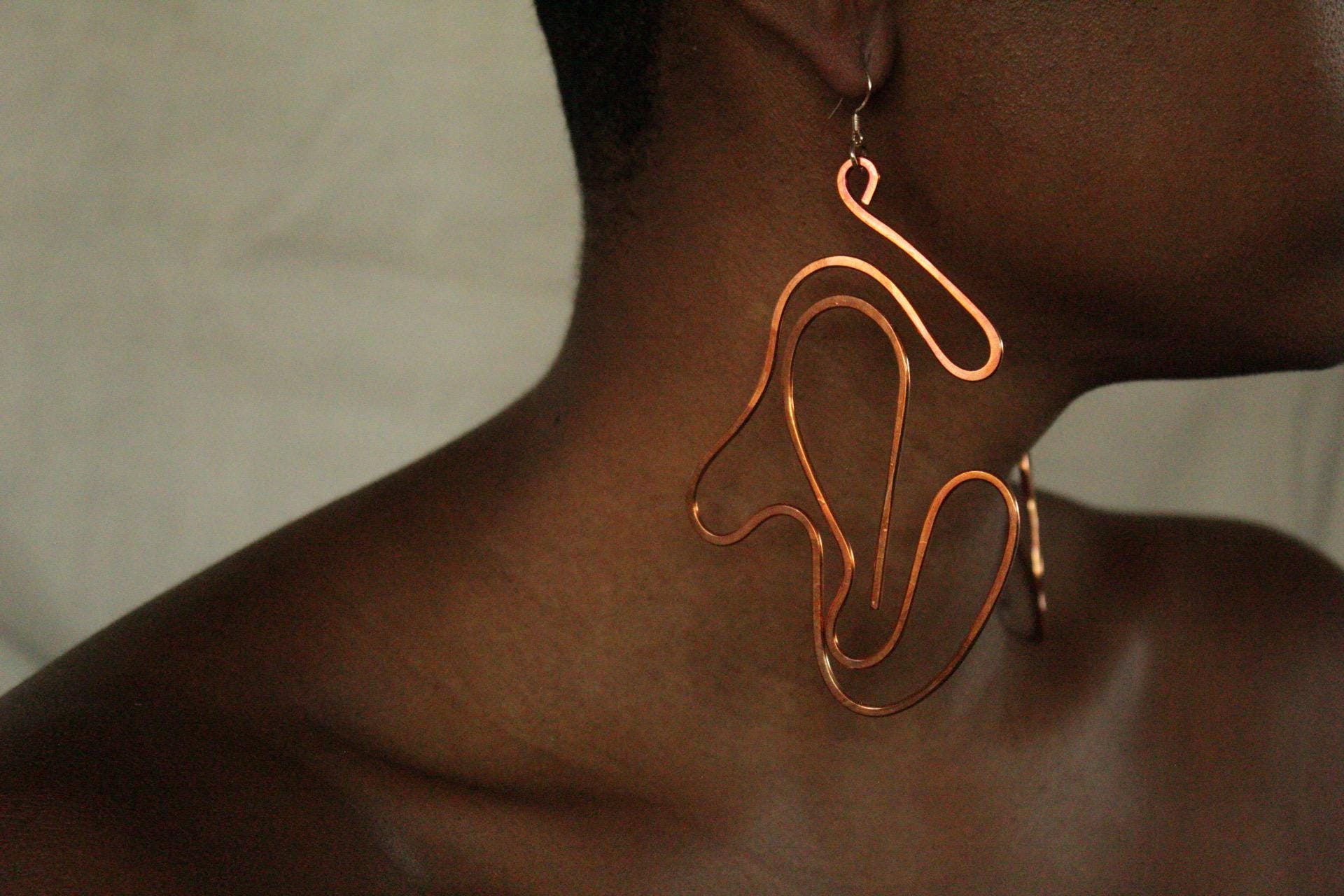 Handmade Copper Statement Earrings, Sculptural Artisan Jewelry, One-of-a-Kind Earrings | Mystery