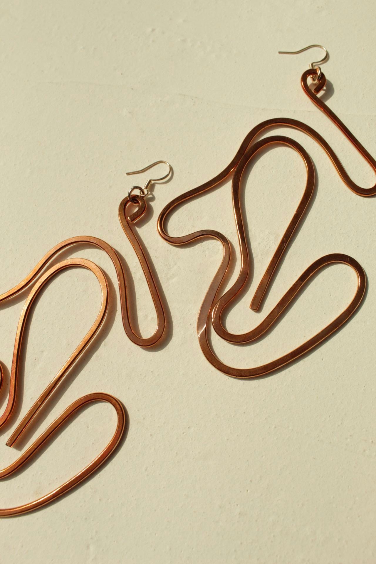 Handmade Copper Statement Earrings, Sculptural Artisan Jewelry, One-of-a-Kind Earrings | Mystery