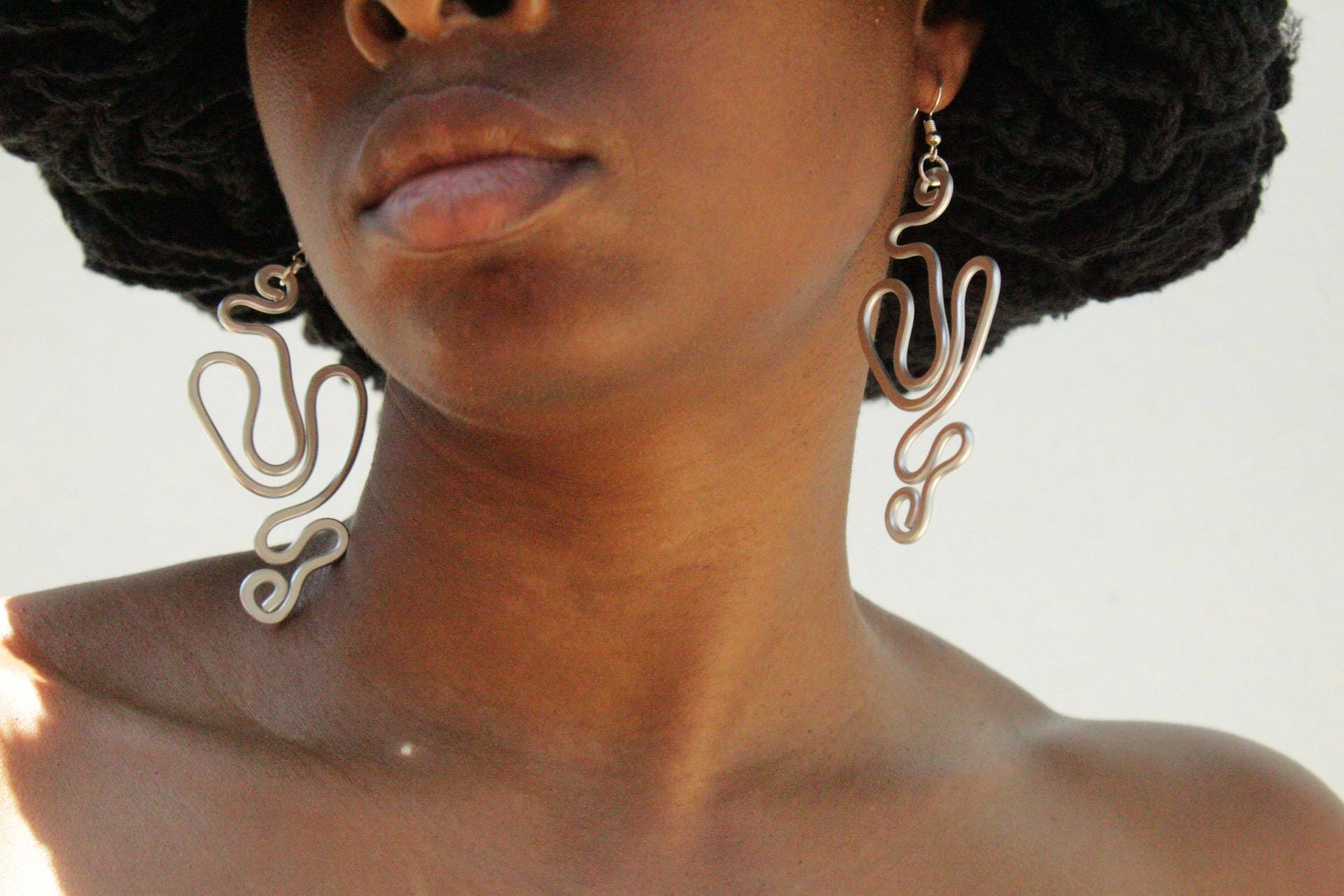 Handmade Aluminum Statement Earrings, Lightweight Modern Sculptural Jewelry, One-of-a-Kind Earrings | Gravity