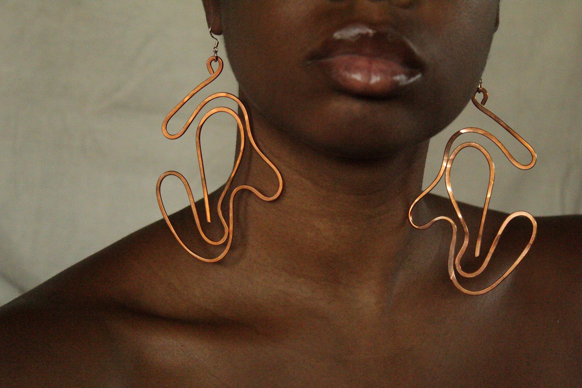 Handmade Copper Statement Earrings, Sculptural Artisan Jewelry, One-of-a-Kind Earrings | Mystery