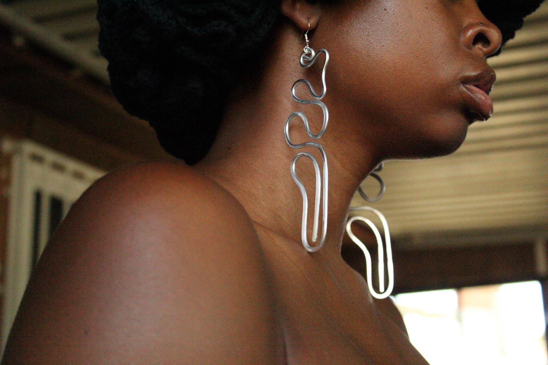 Handmade Aluminum Statement Earrings, Lightweight Modern Sculptural Jewelry, One-of-a-Kind Earrings | Inception